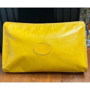 Vintage Yellow Leather Wristlet Clutch Bag Large Zip Top Minimalist Accessory